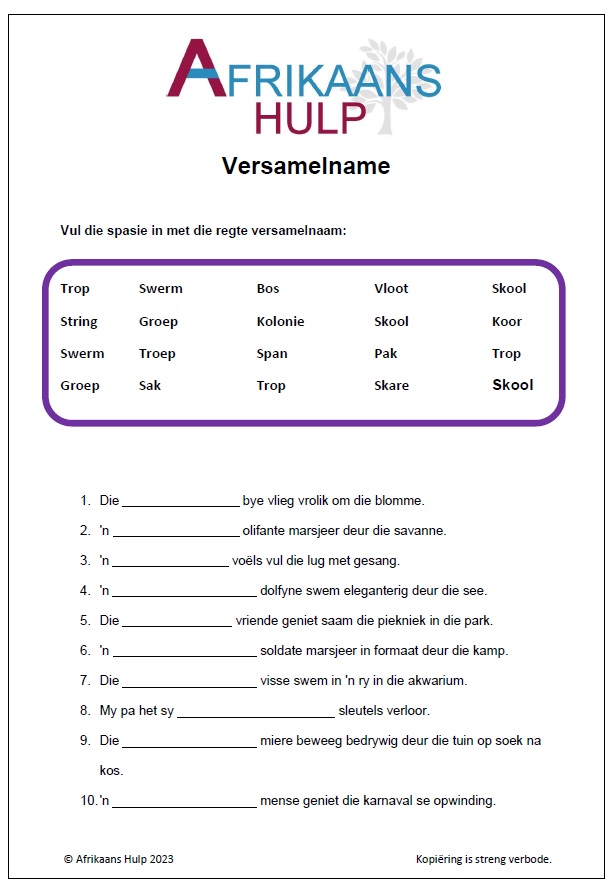 Versamelname Graad 4 en 5 1 Afrikaans Hulp
